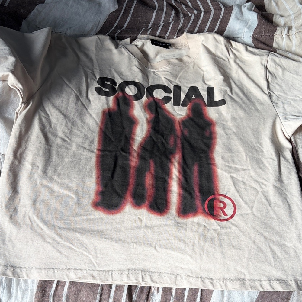 Men's Cream Graphic Tee with Social Design